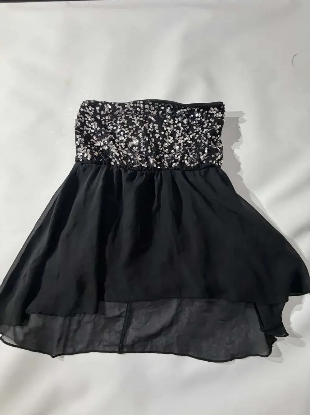 Almost Famous Black Sequin Strapless High-Low Party Blouse Womens Medium